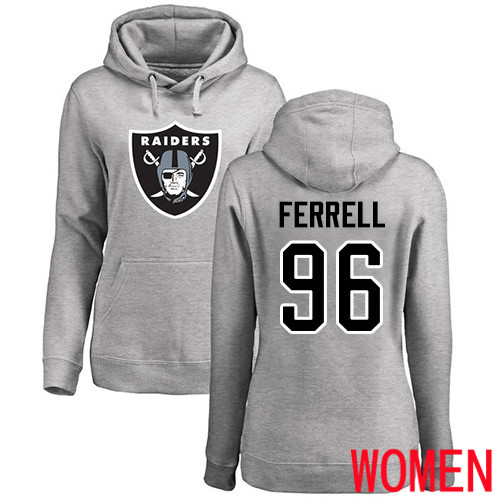 Oakland Raiders Ash Women Clelin Ferrell Name and Number Logo NFL Football #96 Pullover Hoodie Sweatshirts->women nfl jersey->Women Jersey